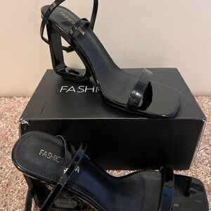 Fashion Nova Black Cutout Wedge Heels